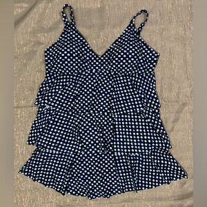 Jaclyn Smith collection womens tiered swim dress black blue white size 16